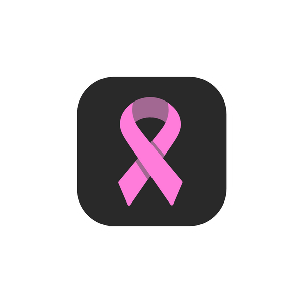 Square icon with a white boarder and a pink ribbon in it for breast cancer awareness month